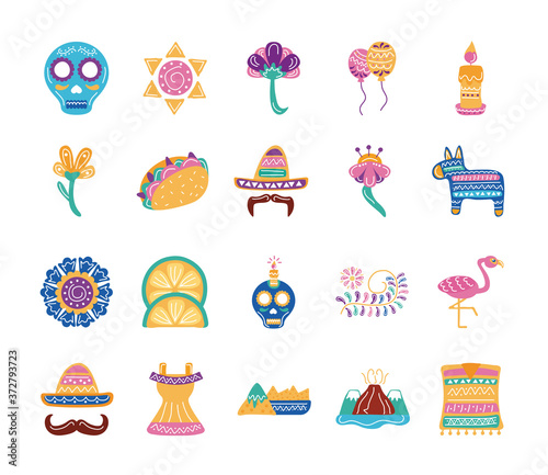 bundle of twenty mexican ethnicity set icons