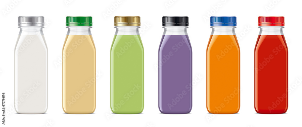 Set of Plastic Bottles with non-transparent drinks. Set of Plastic Bottles with non-transparent drinks.
