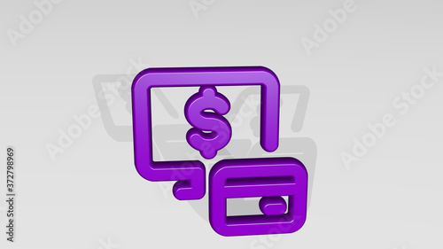 CREDIT CARD MONITOR PAYMENT 3D icon casting shadow, 3D illustration for business and bank