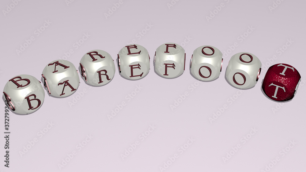 barefoot curved text of cubic dice letters, 3D illustration for girl and beautiful barefoot curved text of cubic dice letters, 3D illustration for girl and beautiful