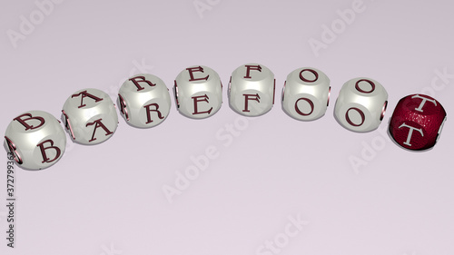 barefoot curved text of cubic dice letters, 3D illustration for girl and beautiful