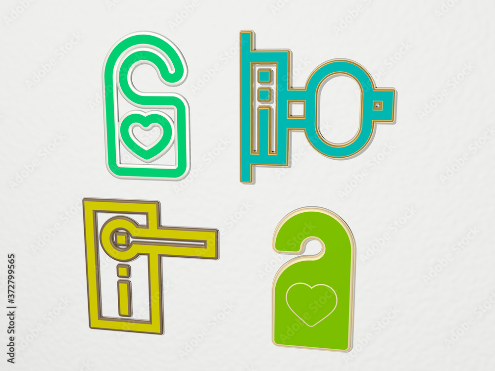 door knob 4 icons set, 3D illustration door knob 4 icons set, 3D illustration
