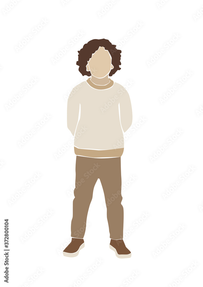 Little cute kid clipart wearing fashion clothes on the white isolated background.