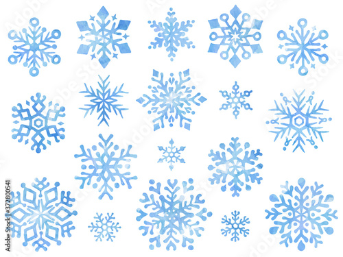 雪の結晶の水彩風イラストセット
