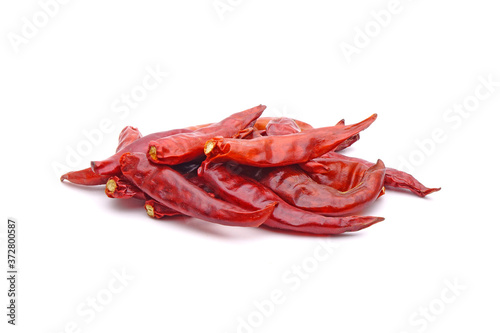 dried red hot chili peppers isolated on white background