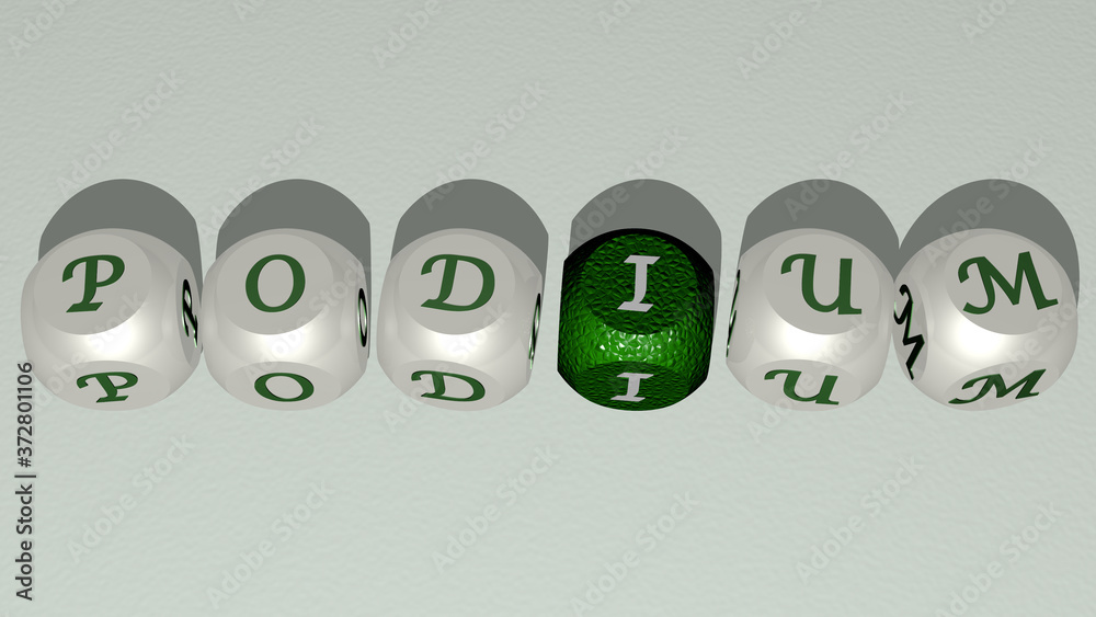 podium text by cubic dice letters, 3D illustration for background and abstract podium text by cubic dice letters, 3D illustration for background and abstract