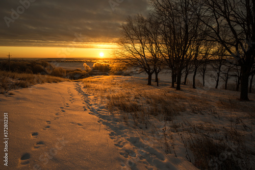 sunset in the snow