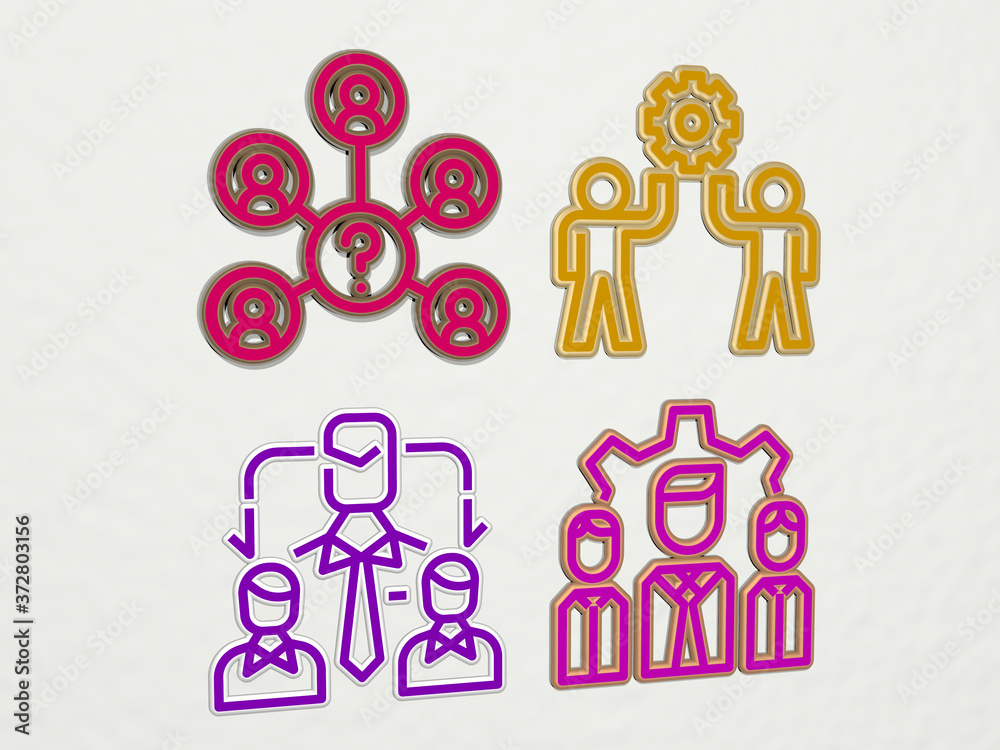 work team 4 icons set, 3D illustration