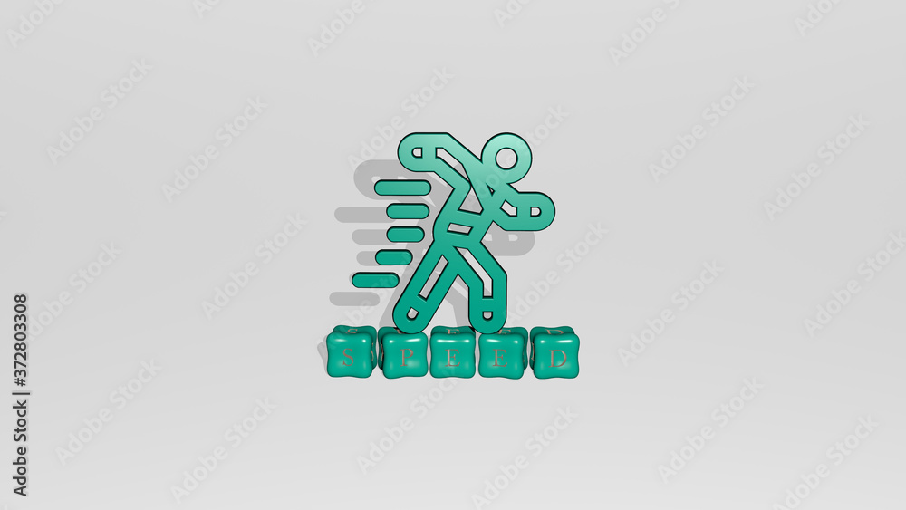 speed 3D icon object on text of cubic letters, 3D illustration for background and abstract speed 3D icon object on text of cubic letters, 3D illustration for background and abstract