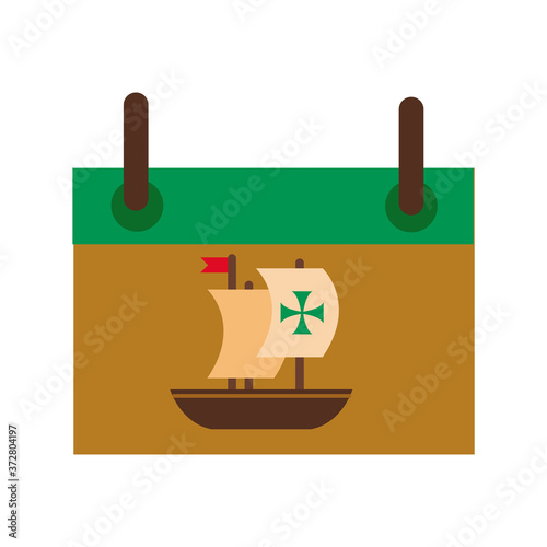 calendar with caravel ship columbus day flat style icon