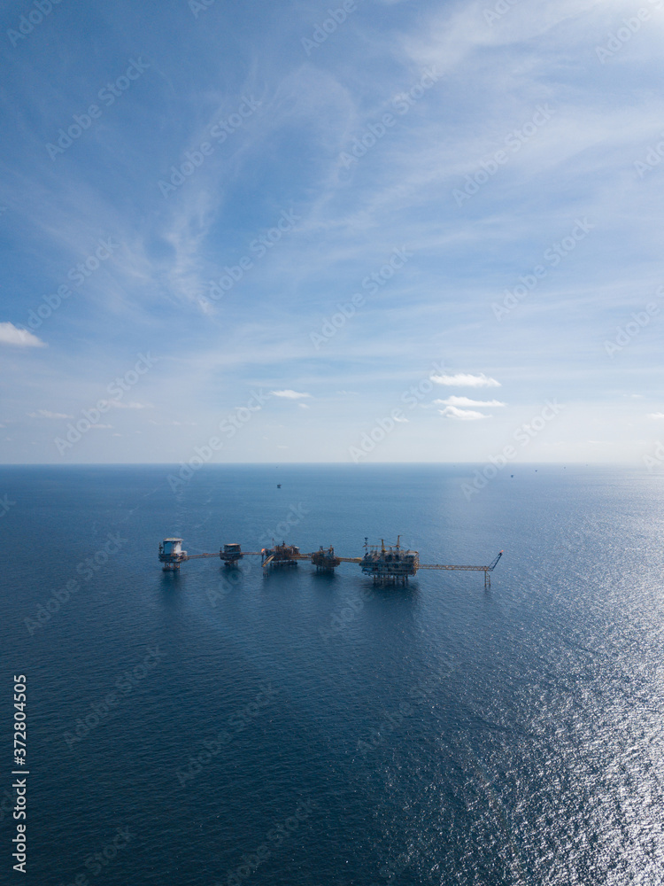 Aerial view of offshore Central Processing Production Platforms For Oil and Gas Production