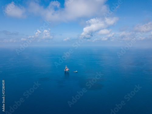 Aerial view of offshore jack up rig at the offshore location