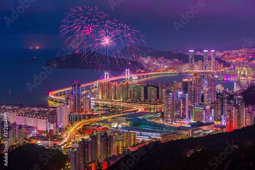 South Korea landscapes.at Gwangan Bridge and firework festival in Busan city,South Korea. 