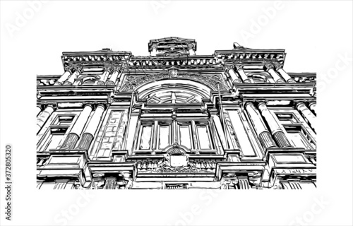 Building view with landmark of Antwerp is a city in Belgium and the capital of Antwerp province in the Flemish Region. Hand drawn sketch illustration in vector. photo