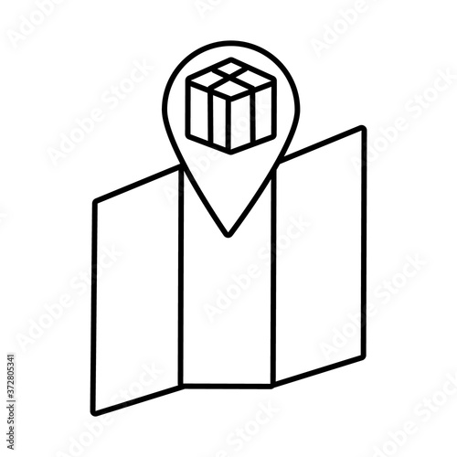 map paper with box carton delivery service line style icon