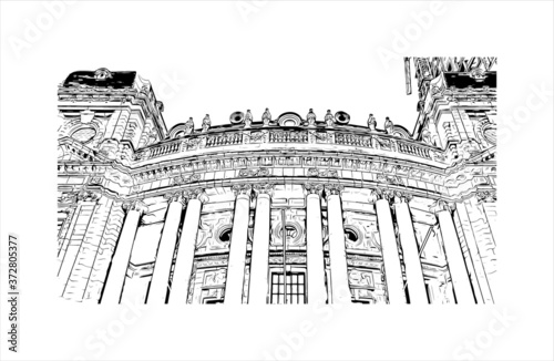 Building view with landmark of Antwerp is a city in Belgium and the capital of Antwerp province in the Flemish Region. Hand drawn sketch illustration in vector. photo