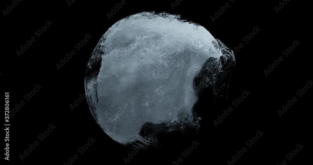 Water splashing in a sphere with motion turbulence. Weather Storm, Dangerous water surge, vortex, abstract particles swirling and flowing on black background. Great for overlay or logos. 3D render