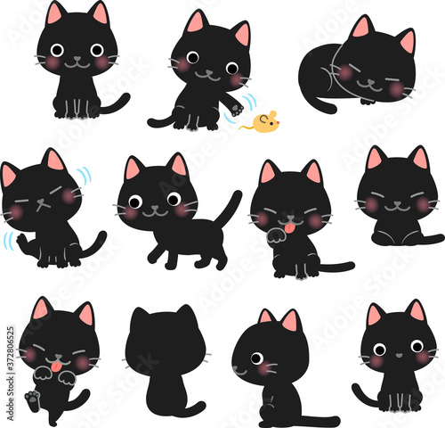 かわいい黒猫のポーズイラストセット