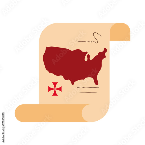 united states of america map in papyrus paper columbus day flat style