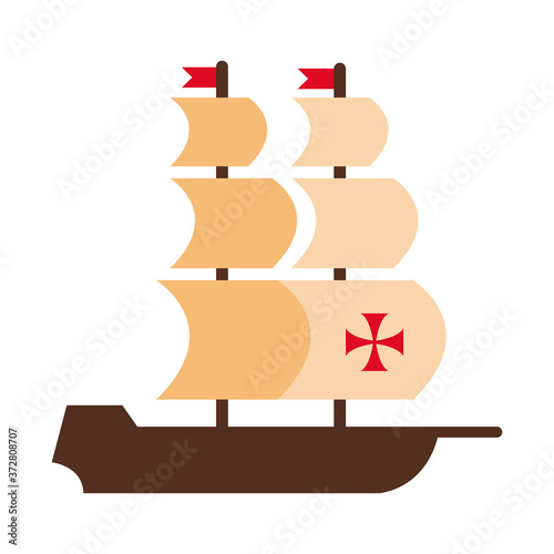 caravel ship columbus day flat style icon