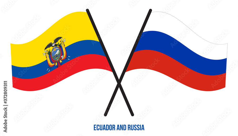 Ecuador and Russia Flags Crossed And Waving Flat Style. Official Proportion. Correct Colors. Ecuador and Russia Flags Crossed And Waving Flat Style. Official Proportion. Correct Colors.