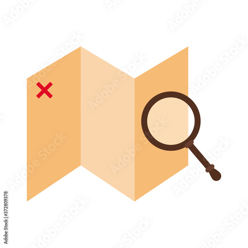 retro paper papyrus with magnifying glass columbus day flat style icon