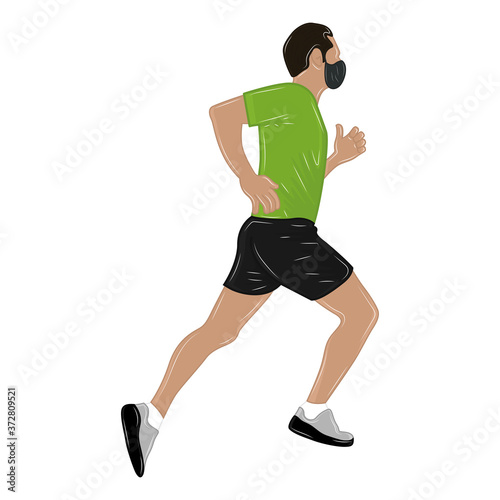 Man jogging wearing mask. Coronavirus prevention - Vector