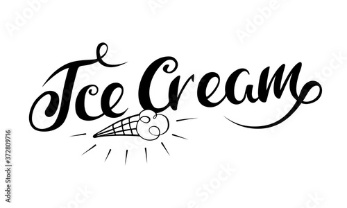 Designer lettering Ice cream. Isolated object on a white background. Blank, template for the logo. Hand drawn inscription logotype, sticker, icon. Template for label, packaging