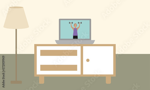 Virtual exercise class. Healthy lifestyle in quarantine - Vector