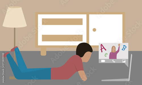 Young man in virtual class meeting - Vector