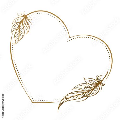 Vector heart shape dotted frame with feathers decoration