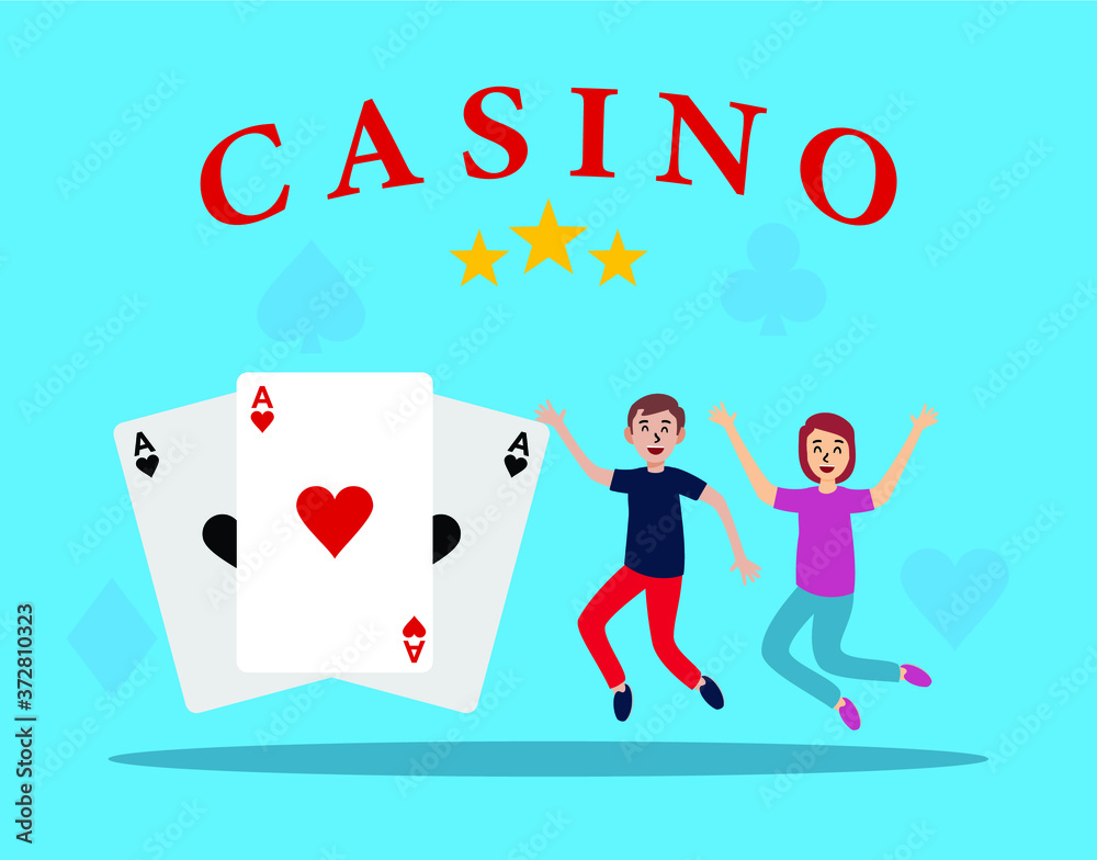 Obraz na plátně Flat design of Happy people Win Gambling