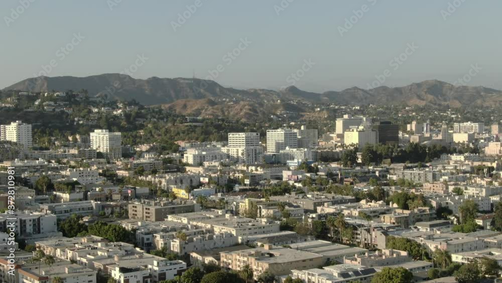 Hollywood Sunset City View and Hollywood Sign Aerial Shot R California USA Hollywood Sunset City View and Hollywood Sign Aerial Shot R California USA