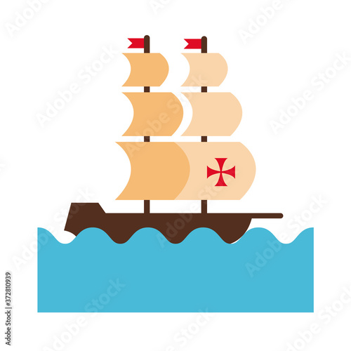 caravel ship on the sea columbus day flat style icon