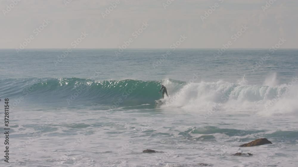 A Surfer catches a wave in Manly Syndey Australia in Slow Motion in the Morning A Surfer catches a wave in Manly Syndey Australia in Slow Motion in the Morning