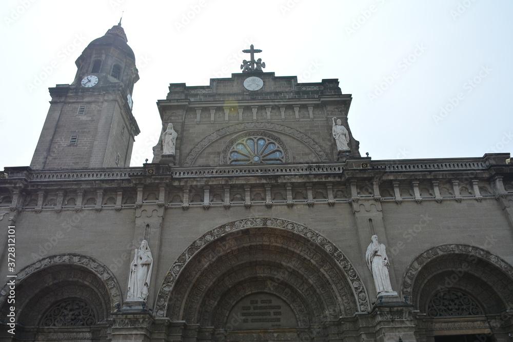 Manila Cathedral church facade at Intramuros in Manila, Philippines