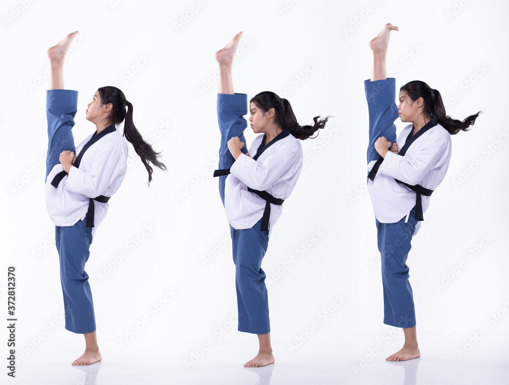 TaeKwonDo Karate national athlete kick punch on white background isolated