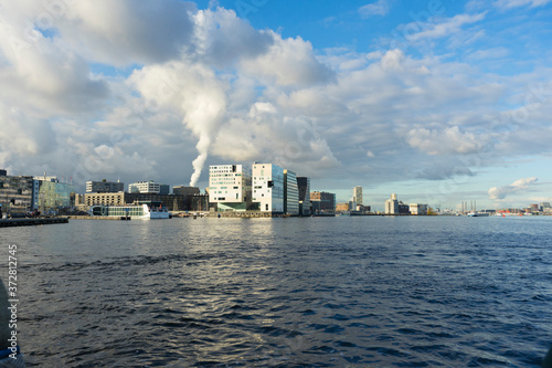 Landscape view of Amsterdam, Gerechtshof Amsterdam building and the harbor named Het IJ in Amsterdam, Netherlands © bennnn