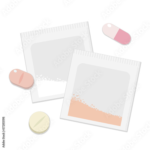 粉薬、錠剤など複数の薬 イラスト
