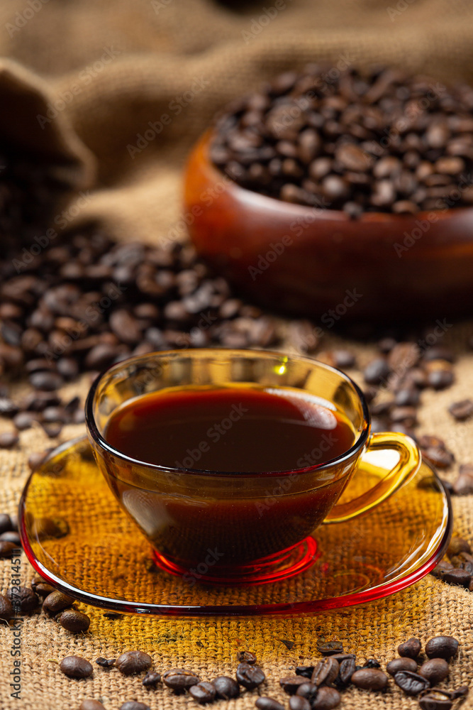 Coffee cups and beans, international coffee day concept Coffee cups and beans, international coffee day concept