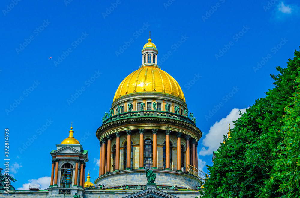 The dome of the ancient St. Isaac's Cathedral in St. Petersburg.