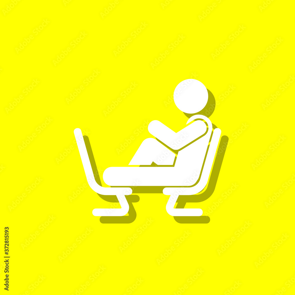 feet on the chair, man white icon with shadow feet on the chair, man white icon with shadow