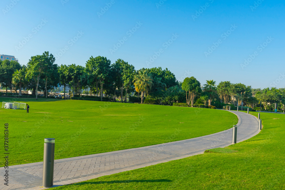 Obraz premium View of beautiful MIA Park with blue sky in Doha, Qatar