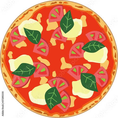 チーズとバジルとトマトのマルゲリータピザのイラスト