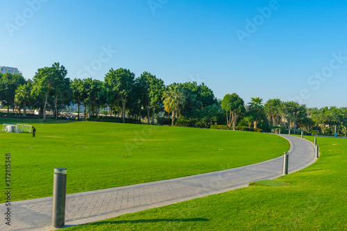 View of beautiful MIA Park with blue sky in Doha, Qatar