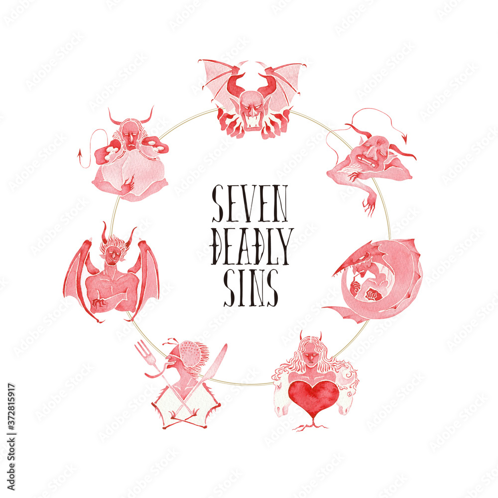 7つの大罪 Seven Deadly Sins 悪魔 水彩 イラスト Stock Illustration Adobe Stock