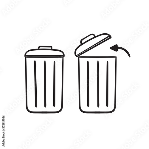 hand drawn trash bin icon with arrow symbol illustration isolated background