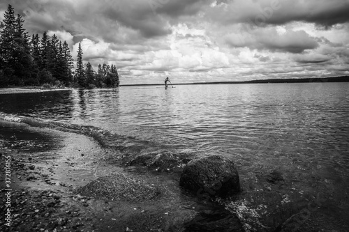 rowing away black and white