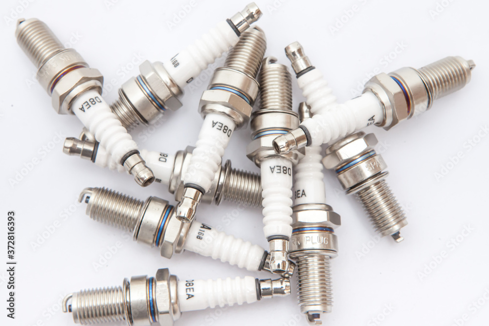 Spark plug composition on white background Spark plug composition on white background