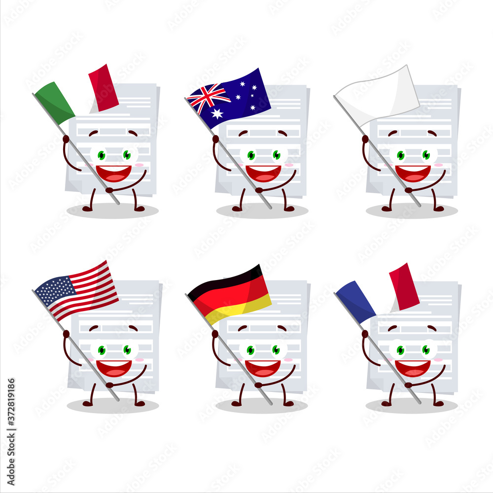 Tax payment cartoon character bring the flags of various countries Tax payment cartoon character bring the flags of various countries